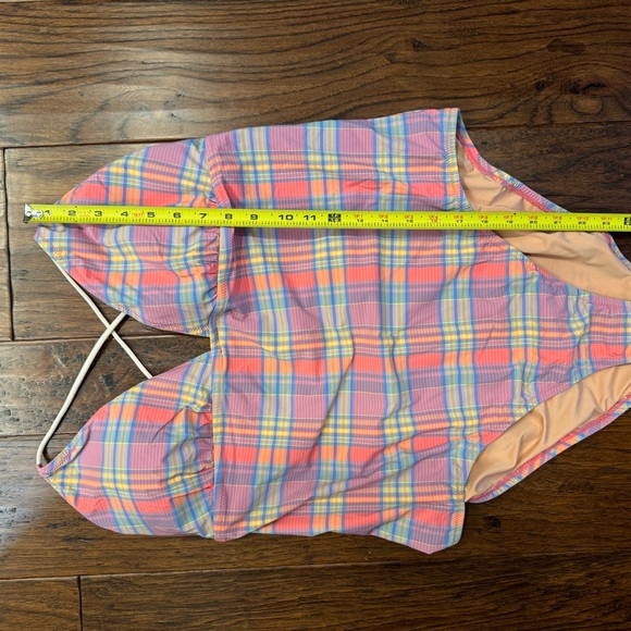 J. Crew NWT Strappy Cross-Back One Piece Swimsuit Sunset Plaid Size 20 Pink - Picture 12 of 13